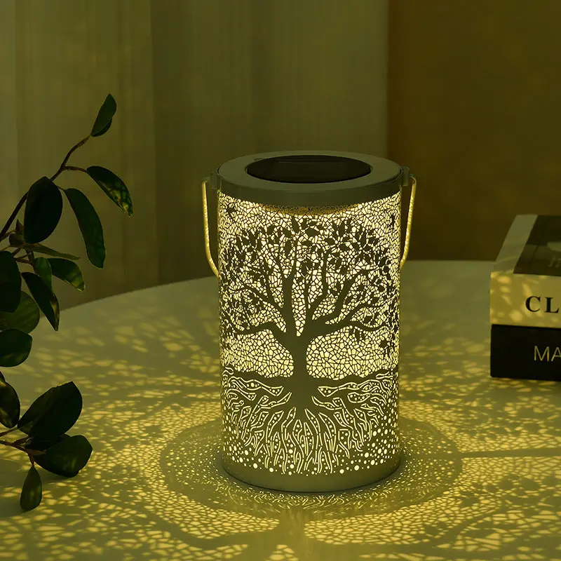 Traditional Vintage Solar Waterproof Cylinder Skeleton Tree Iron LED Outdoor Light For Garden