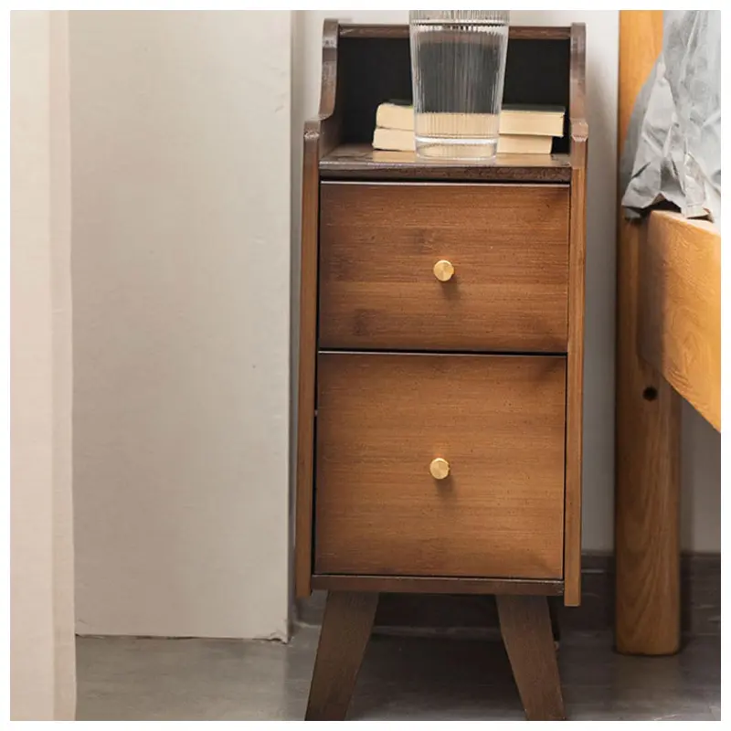 Traditional Japanese Rectangular Wood End Table 2-Drawer For Living Room