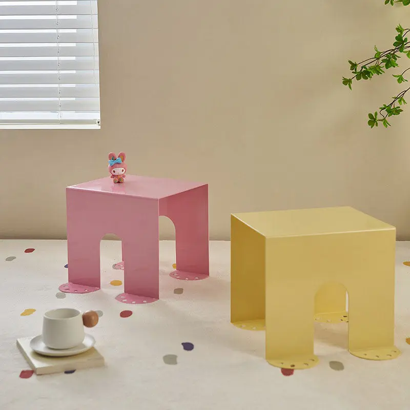 Modern Minimalist Square Table Top Cold Rolled Plate Side Table 4-Leg For Living Room