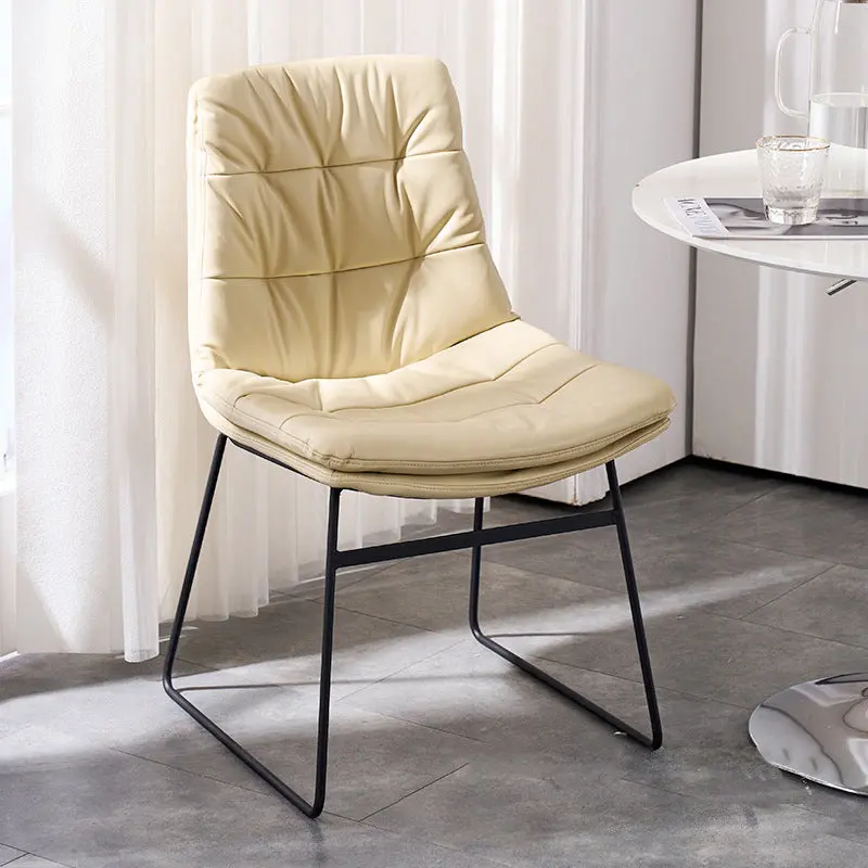 Contemporary Scandinavian Square Iron Faux Leather Chair Backrest Armless For Living Room