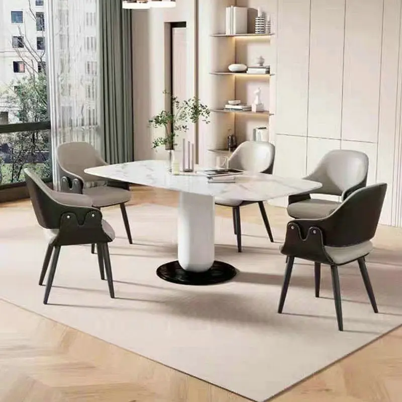 Modern Minimalist Square Wood Faux Leather Backrest Armrest Chair For Living Room