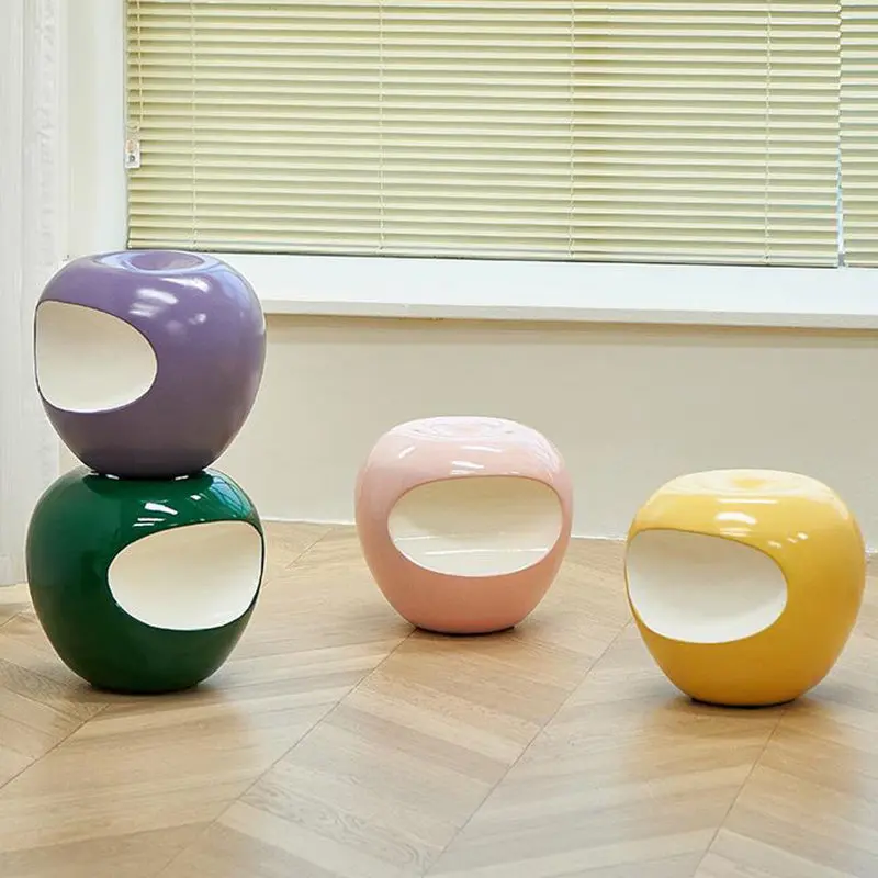 Modern Art Deco Apple Round Resin Chair Backless Armless For Bedroom