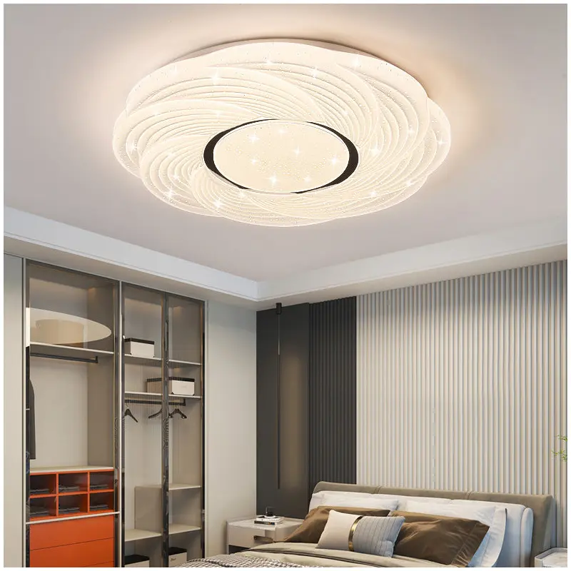 Modern Simplicity Iron Acrylic Square Round Petal LED Flush Mount Ceiling Light For Bedroom