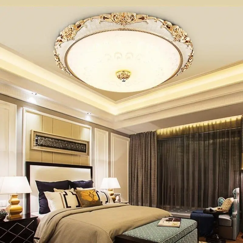 Traditional European Semicircle Shell Pattern Rose Pattern Hardware Glass LED Flush Mount Ceiling Light For Bedroom