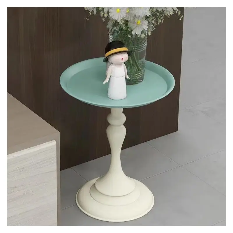 Contemporary Scandinavian Round Tabletop Iron Side Table 1-Leg For Living Room