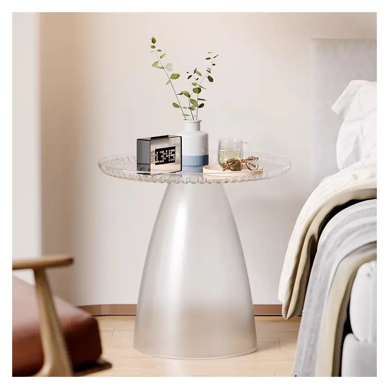 Modern Minimalist Round Table Top PET Plastic Side Table 1-Leg For Living Room