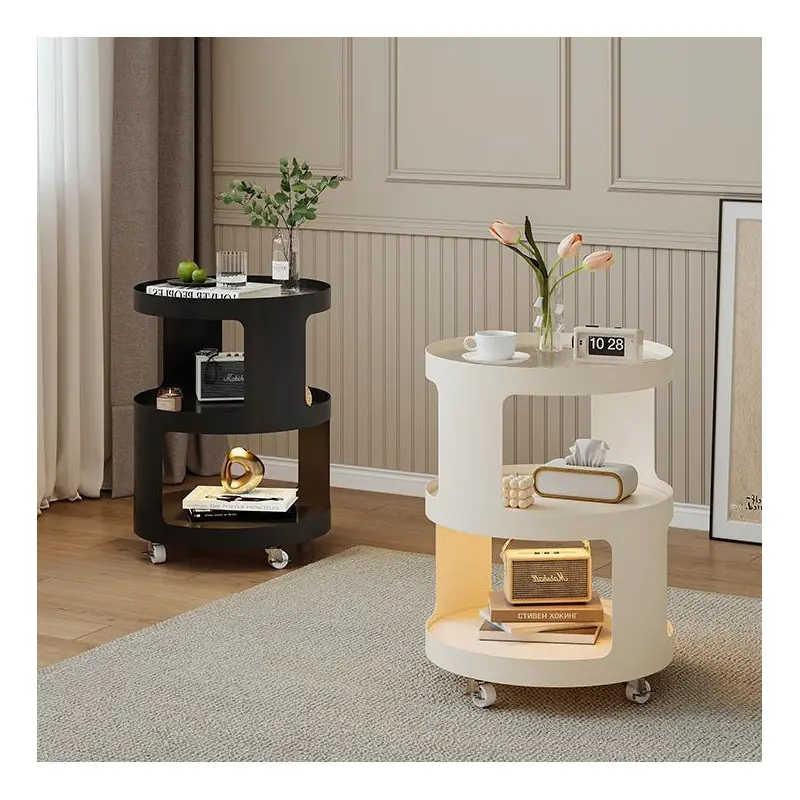 Modern Minimalist Removable Round Cylinder Glass Iron End Table 3-Tier For Living Room
