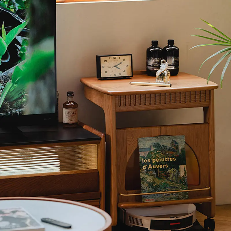 Modern Minimalist Square Cherry Wood Side Table 1-Shelf For Living Room