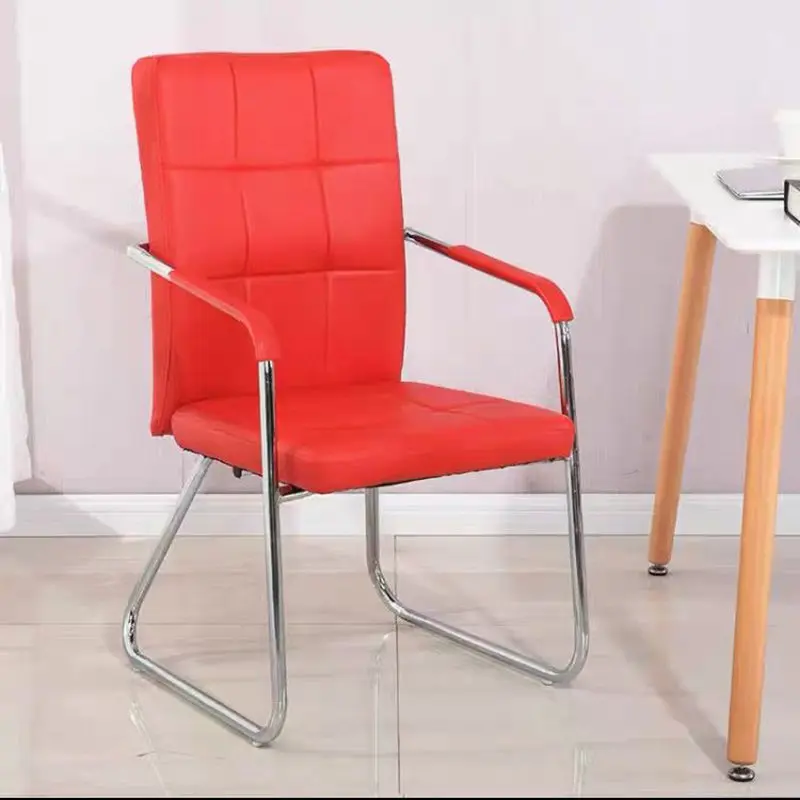 Modern Minimalist PU Leather Steel Rectangular Square Desk Chair Backrest Armrest For Home Office