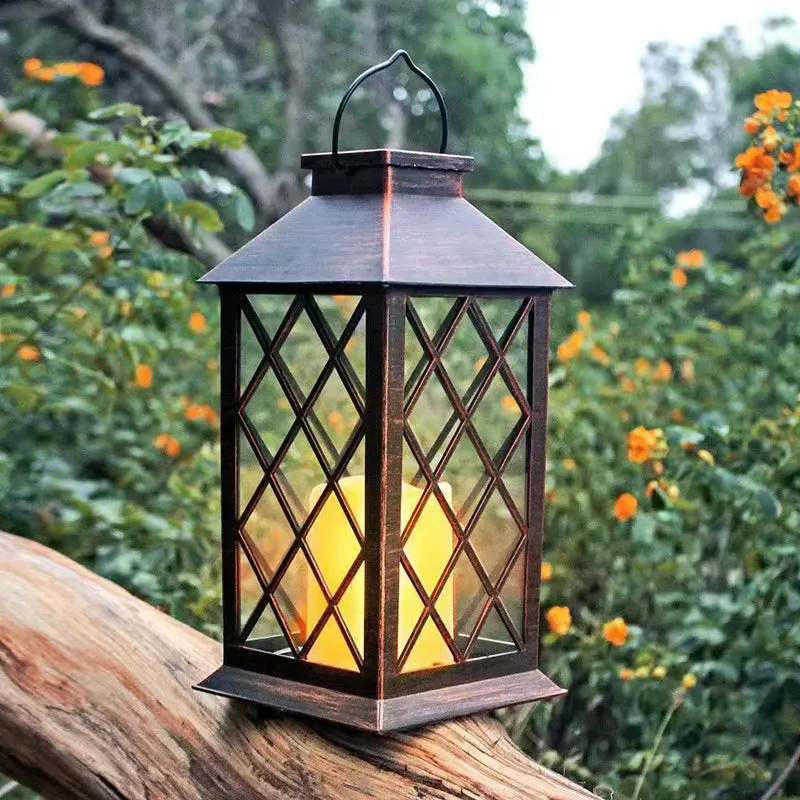 Traditional Vintage Rectangle House Shape Candle Iron LED Outdoor Light For Outdoor Patio
