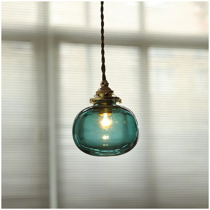 Traditional Vintage Oval Copper Glass 1-Light Pendant Light For Bedroom