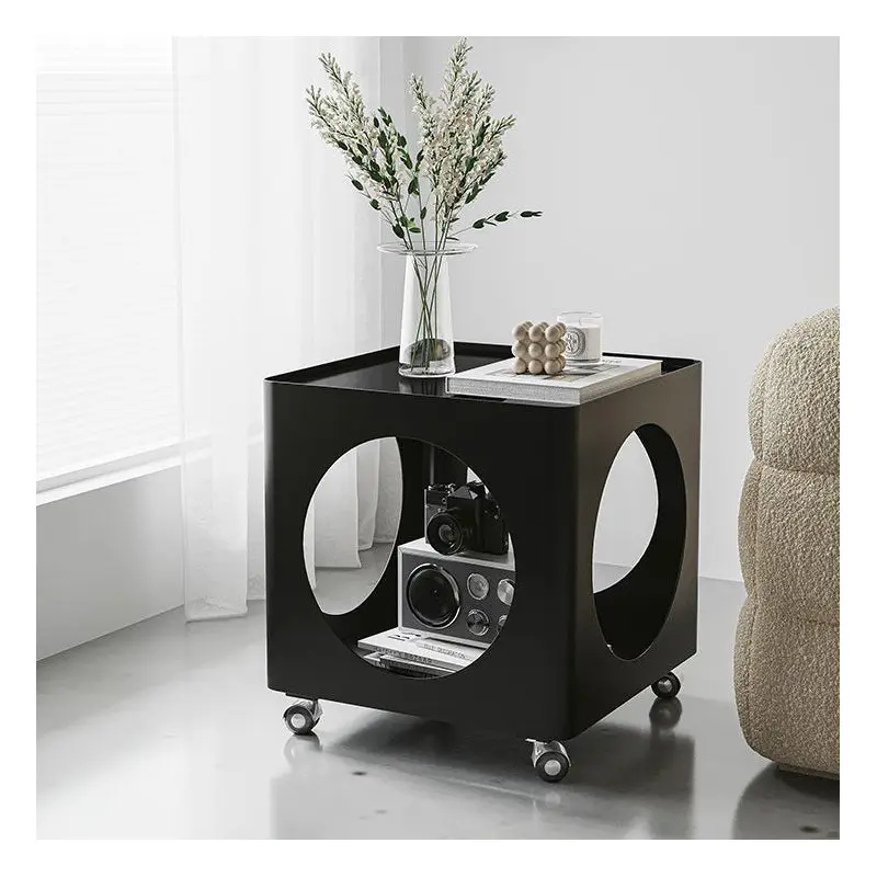 Modern Minimalist Square Glass Stainless Steel End Table 2-Tier For Living Room