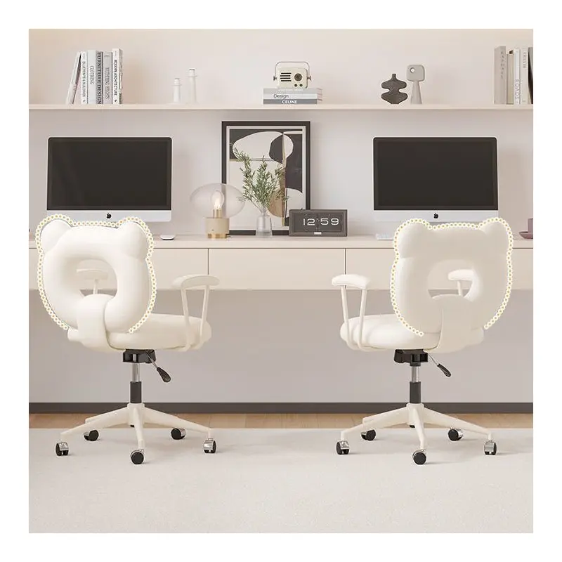 Contemporary Nordic Cat Scratching Leather Steel Iron Sponge Bear Square Desk Chair Backrest Armrest Adjustable For Home Office