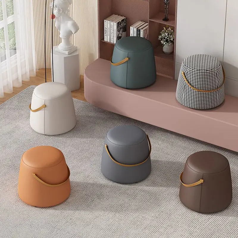 Modern Minimalist Round Column Cotton Linen Microfiber Leather Wood Chair Backless Armless For Living Room