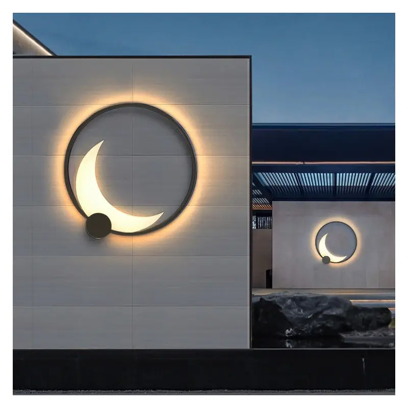 Contemporary Simplicity Geometric Circle Ring Stainless Steel Acrylic LED Solar Outdoor Wall Sconce Lamp For Garden
