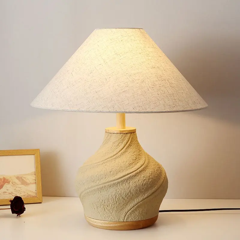 Traditional Vintage Cone Table Lamp  1-Light Travertine & Glass for Bedroom