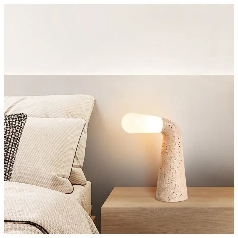 Traditional Vintage Cone Travertine Glass 1-Light Table Lamp For Bedroom