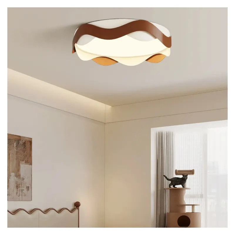 Traditional Vintage Round LED Ceiling Light  Wavy Edge Iron & Acrylic Flush Mount for Bedroom