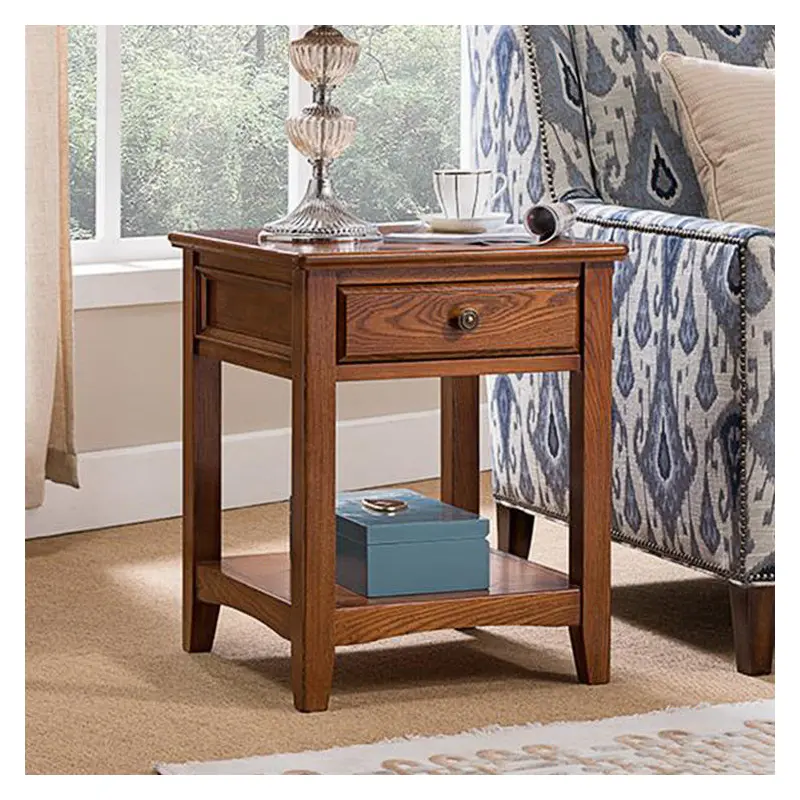 Traditional European Square Rectangle Solid Wood End Table 2-Tier For Living Room