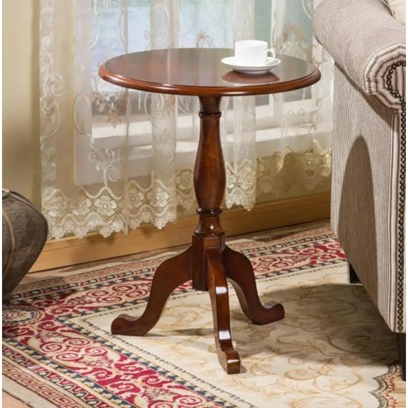 Traditional Vintage Round Tripod Rubber Wood End Table 1-Tier For Living Room