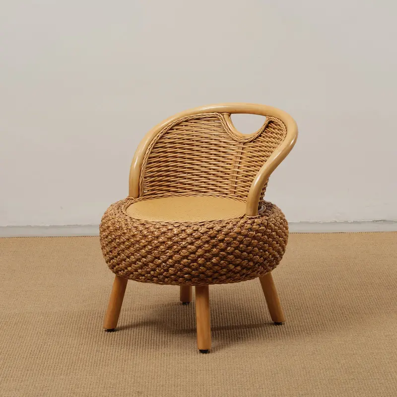 Modern Minimalist Rattan Wood Round Chair Backrest Armless For Living Room