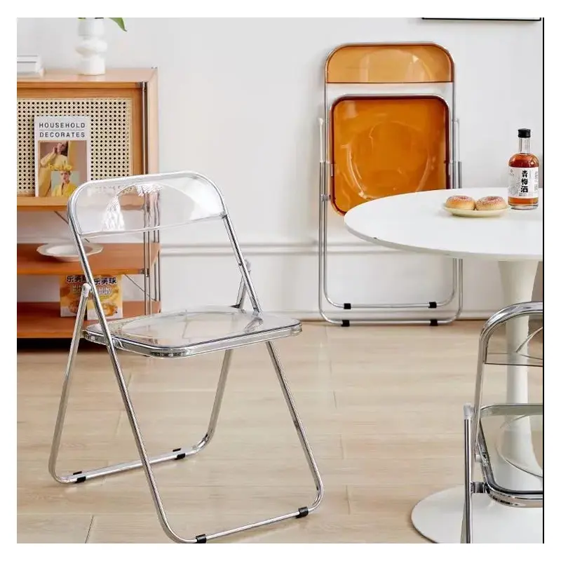 Modern Minimalist Square Acrylic Iron Foldable Chair Backrest For Living Room