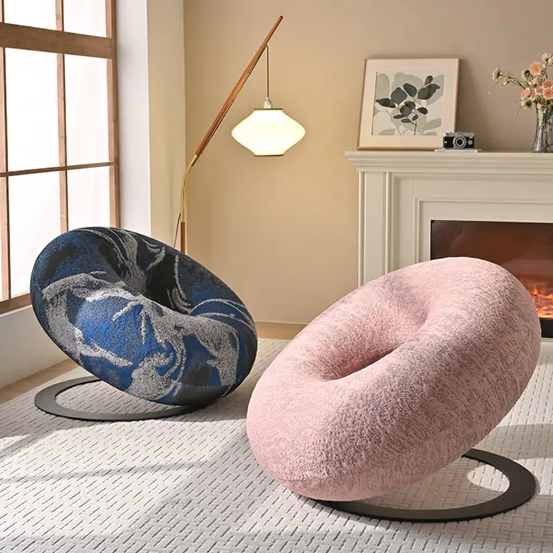 Contemporary Creative Donut-Shaped Knitted Fabric Backrest Accent Chair For Living Room