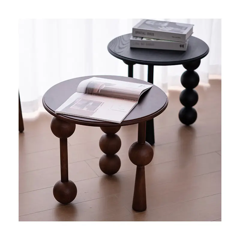 Traditional Vintage Round White Ash Wood Solid Wood Side Table For Living Room