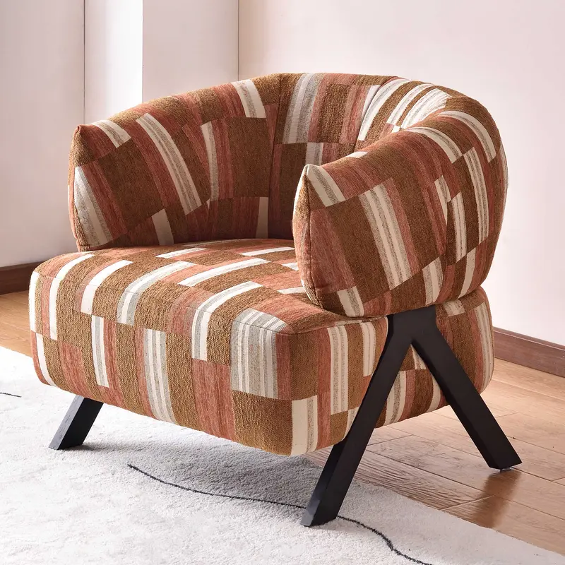 Contemporary Boho Ergonomic Leisure Chair - Comfortable 1-Seater Chenille Cotton-Linen Fabric Accent Chair For Living Room