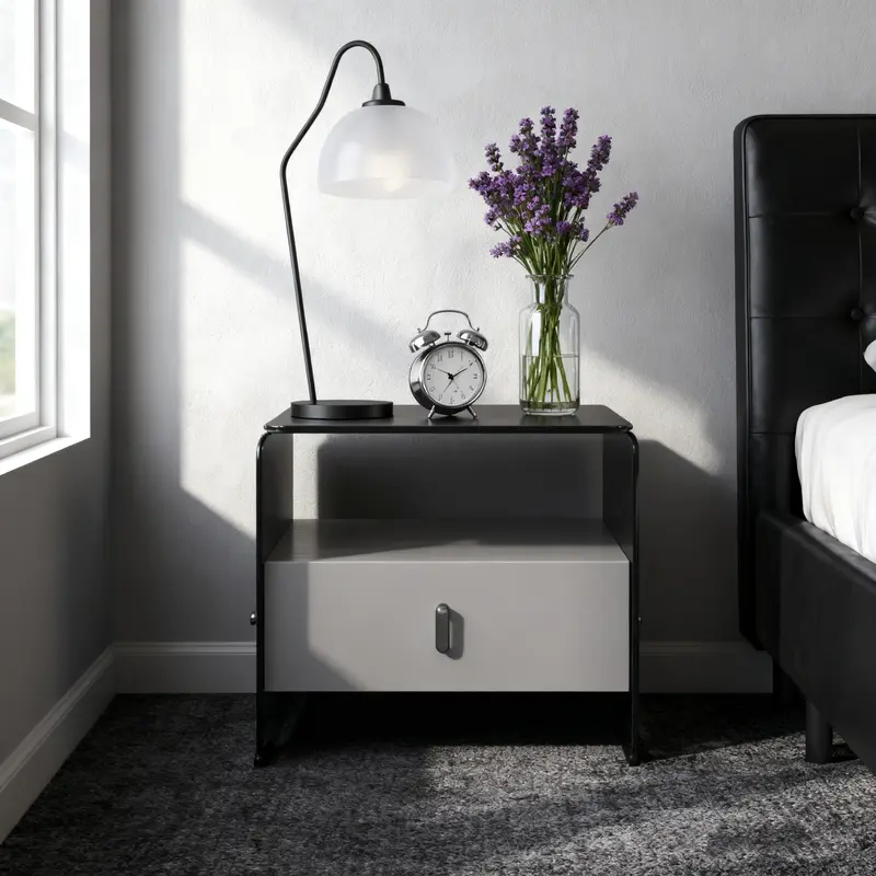Clear Texture Nightstand - Transparent Tempered Glass Bedside Table 1-Drawer For Bedroom & Living Room