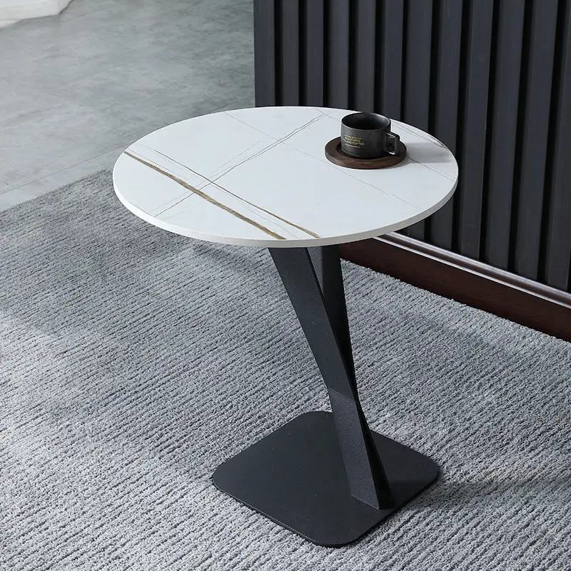 Modern Minimalist Round Stone Slab Carbon Steel End Table For Living Room