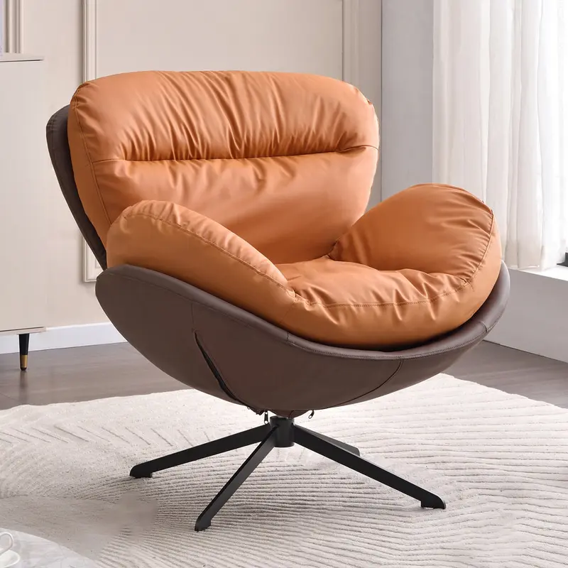 360 Swivel Cradle Accent Chair With Silicone Leather Upholstery - Nordic Lounge For Living Room Or Home Office