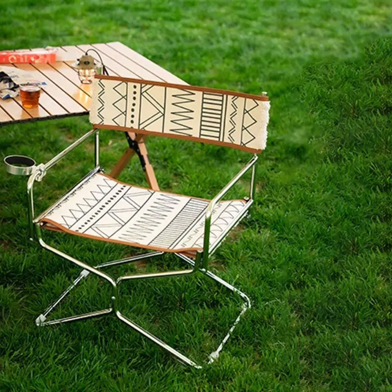 Bohemian Woven Folding Directors Chair - Handmade Tribal Blanket Fabric & Chrome Frame Accent Chair For Outdoor Patio