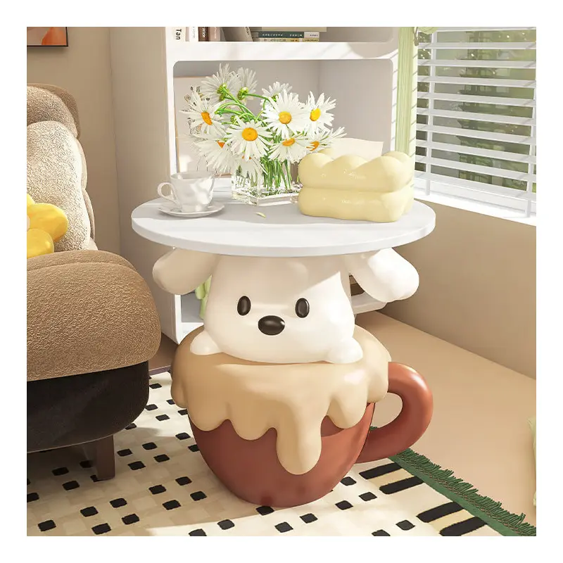 Contemporary Creative Kids Dog Shape MDF Resin Nightstand 1-Tier For Bedroom