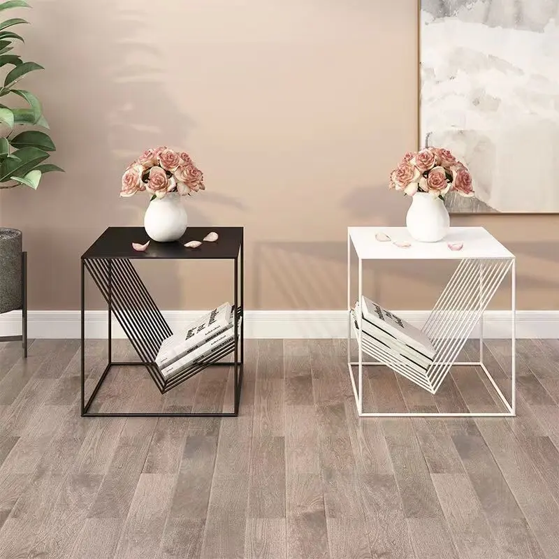 Modern Minimalist Square Iron Side Table 2-Tier For Living Room