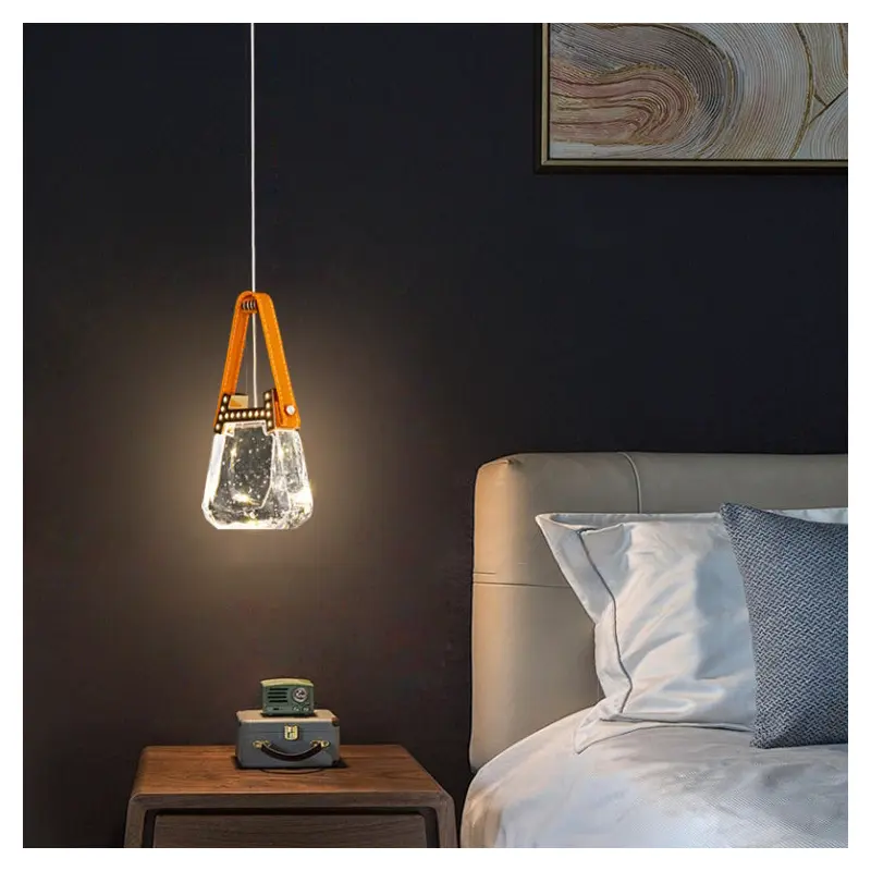 Contemporary Creative Bag Shape Trapezoid Aluminum Hardware Acrylic LED Chandelier For Bedroom