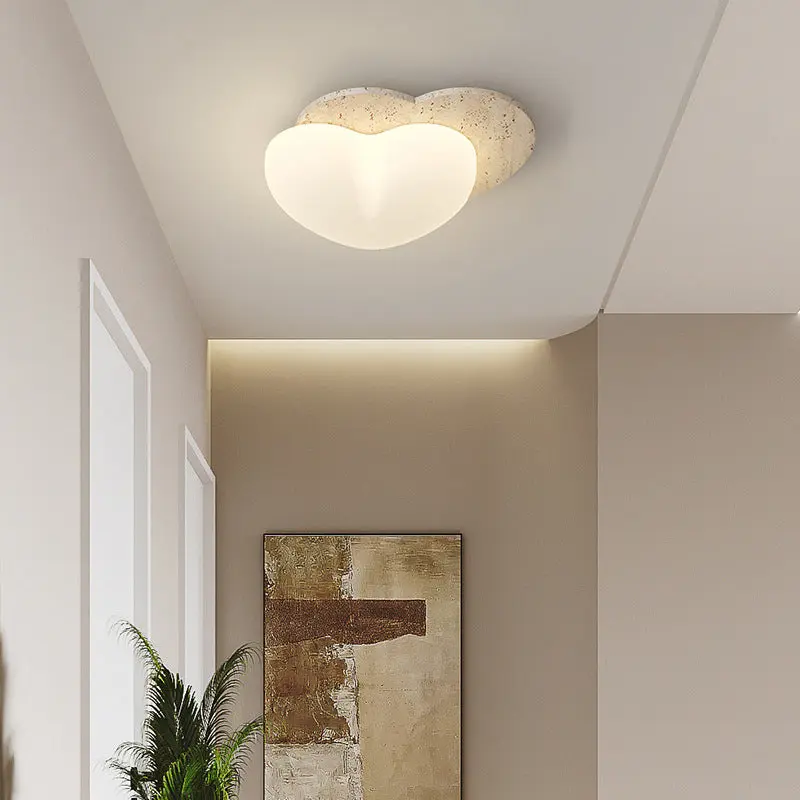 Traditional Japanese Heart Pentagram Bubbles Yellow Travertine PE LED Flush Mount Ceiling Light For Hallways