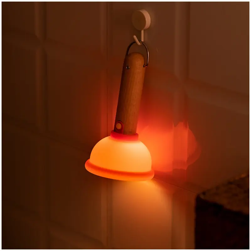 Contemporary Creative Rechargeable Silica Wood PC Plunger Round Adsorbable LED Night Light For Bedroom