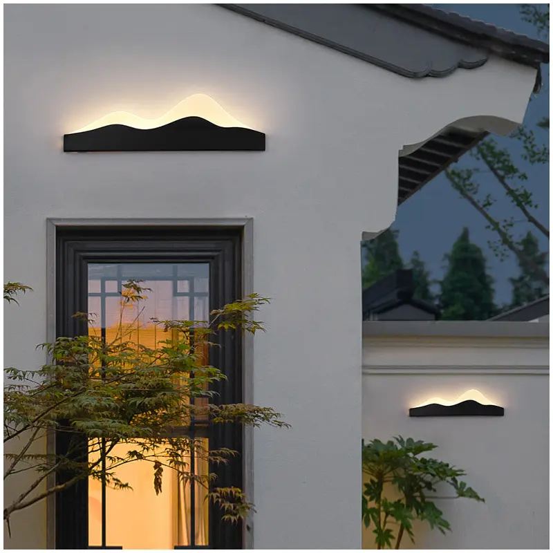 Traditional Chinese Zen Mountain Peak Iron Acrylic LED Waterproof Outdoor Wall Sconce Lamp For Garden