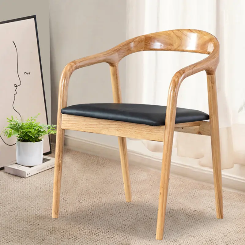 Traditional Vintage Microfiber Leather Wood Square Upholstered Chair Backrest Armrest For Living Room