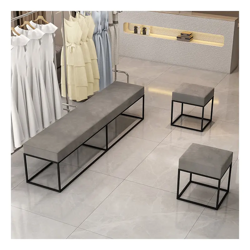 Modern Minimalist Velvet Sponge Metal Square Rectangular Footstool Backless For Bedroom