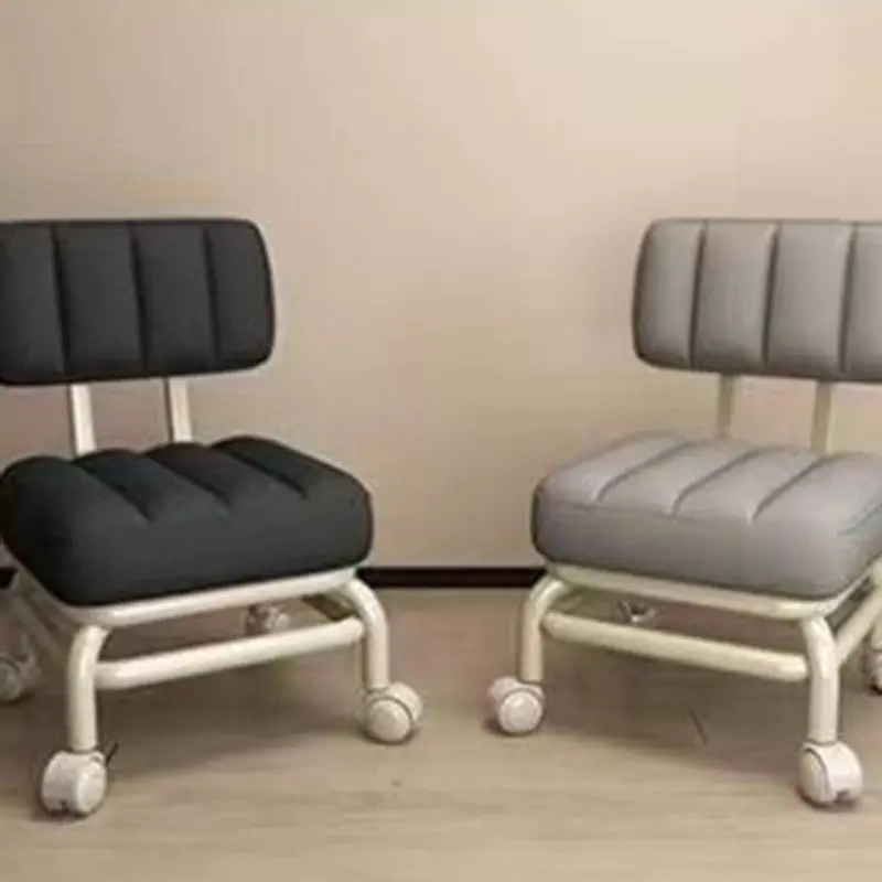 Modern Minimalist Faux Leather Sponge Metal Square Low Stool Backrest Movable For Living Room