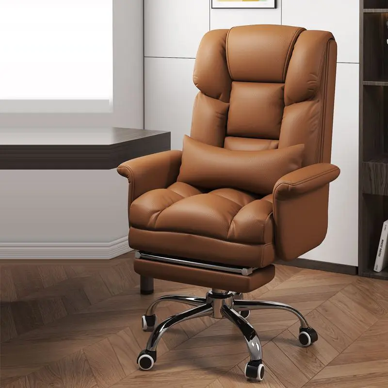 Modern Minimalist PU Leather Metal Rectangular Square Desk Chair Backrest Armrest Footrest For Home Office