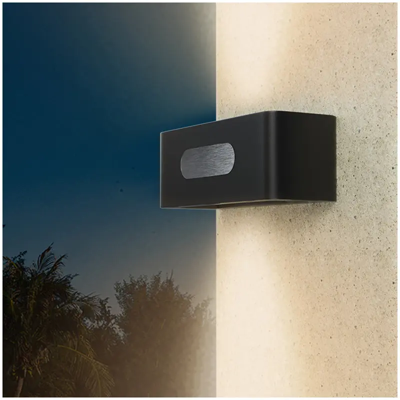 Modern Minimalist Solar Waterproof Stainless Steel PP Rectangular Up And Down Light Control LED Wall Sconce Lamp For Outdoor Patio