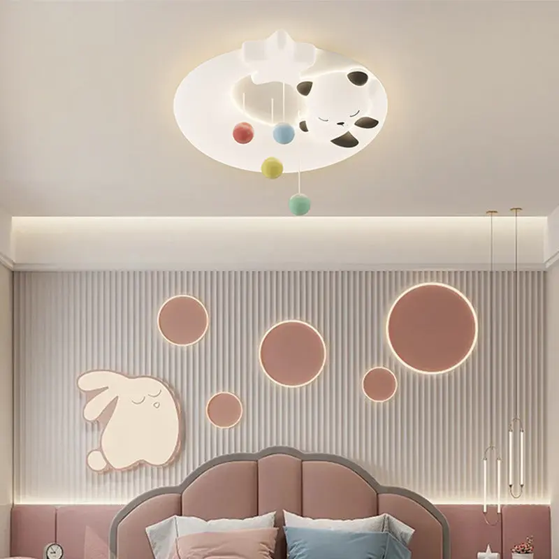 Contemporary Creative Animal Panda PE Shade Hardware LED Flush Mount Ceiling Light For Bedroom