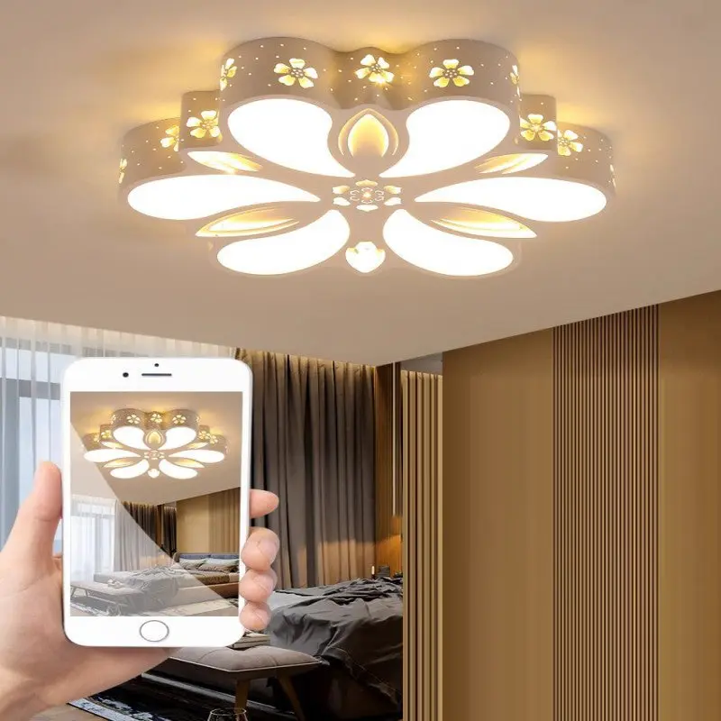 Contemporary Creative Iron Acrylic Flower Shade LED Flush Mount Ceiling Light For Bedroom