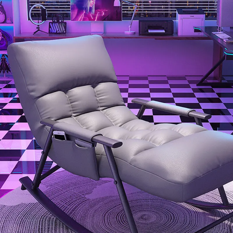 Contemporary Nordic Curved Fabric Upholstered Metal Rocking Chair Backrest Armrest For Living Room