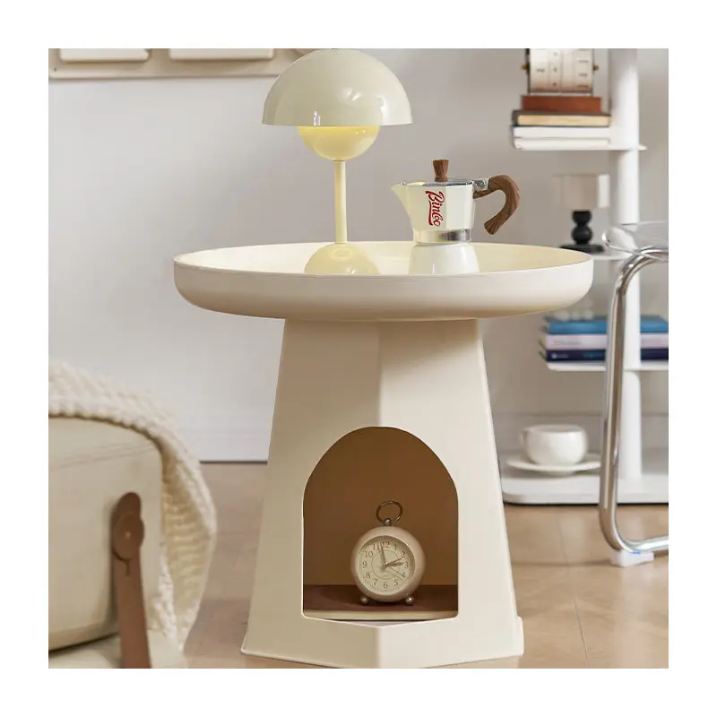 Modern Minimalist Round ABS Plastic Cat Hole Side Table 1-Tier For Living Room