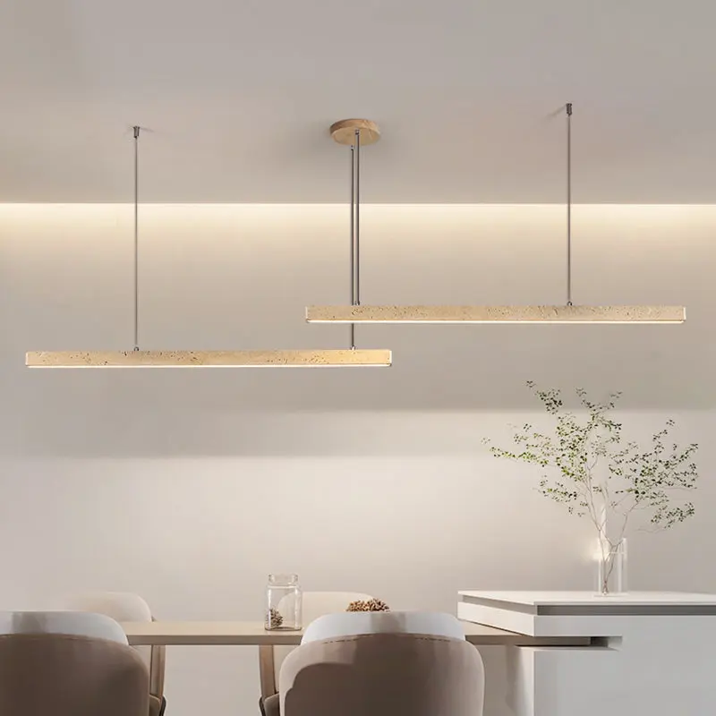 Traditional Vintage Travertine Straight Line Solid Wood LED Island Light Pendant Light For Living Room