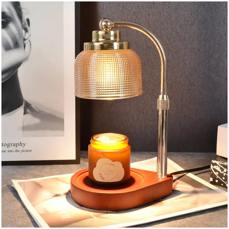 Traditional Vintage Iron Wood Glass Cylinder Liftable 1-Light Melting Wax Table Lamp For Bedroom